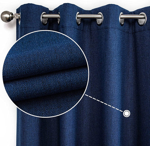CUCRAF Full Blackout Curtains for Bedroom,100% Room Darkening Curtain,Thermal Insulated Curtain Faux Linen Drapes for Living Room with Grey Coating,Set of 2 (52 x 63 inches, Navy Blue)