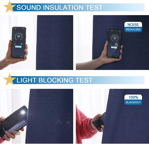CUCRAF Full Blackout Curtains for Bedroom,100% Room Darkening Curtain,Thermal Insulated Curtain Faux Linen Drapes for Living Room with Grey Coating,Set of 2 (52 x 63 inches, Navy Blue)