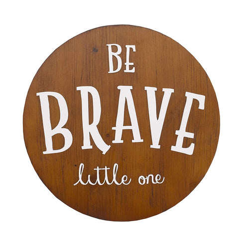 NoJo Be Brave Little One Tan & White Round Wood Nursery Wall Decor, Tan, White