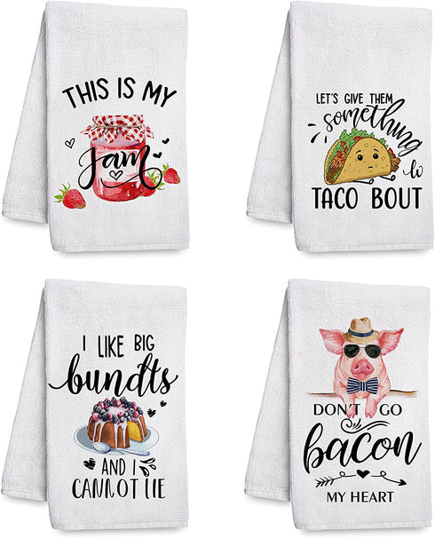 Funny Kitchen Towels and Dishcloths Sets of 4 for Housewarming,White Dish Towels for Home Decor,Cute Towels Drying Dishes - Decorative Tea Towels,Hand Towels,Waffle Towels