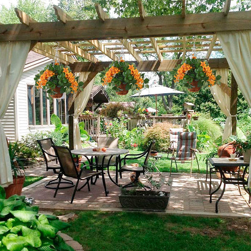 INQCMY Artificial Hanging Flowers in Basket, Hanging Lvy Basket with Artificial Plants for The Decoration of Courtyard, Outdoors and Indoors,DIY Project (Orange Coreopsis)