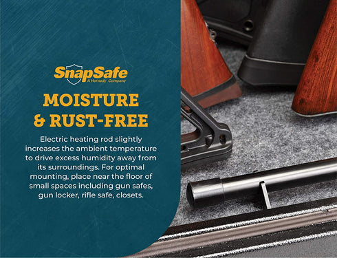 SnapSafe Gun Safe Dehumidifier Rod, Black - Maintenance-Free Plug-in Electric Dehumidifier Eliminates Moisture for Gun Safes & Cabinets to Help Prevent Rust & Corrosion in Your Gun Vault