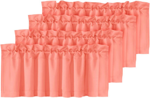 H.VERSAILTEX 4 Panels Blackout Curtain Valances for Kitchen Windows/Bathroom/Living Room/Bedroom Privacy Decorative Rod Pocket Short Winow Valance Curtains, 52" W x 18" L, Coral