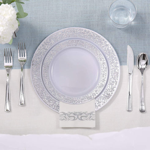 320 Silver Plastic Silverware Set- Silver Plastic Cutlery Set - Disposable Silverware Set - Flatware Set - 160 Plastic Silver Forks - 80 Plastic Silver Spoons -80 Plastic Silver Knives (Silver)