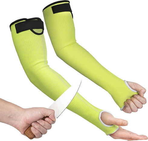 OriStout Kevlar-Sleeves with Thumb Hole, Cut Resistant Gardening Sleeves, Protective Arm Sleeves for Yard Work, Welding, Kitchen, Arm Guards for Biting, Pet Grooming, Green, 1 Pair