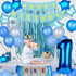 EAF 1st Birthday Boy Decorations 78PCS Blue 1st Birthday Decorations for Boy with Blue Tinsel Curtain, 12 Months Photo Banner, 1st Birthday Highchair Banner, I AM ONE and Happy Birthday Banner