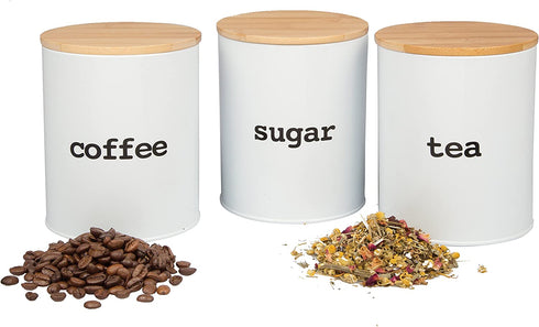 Kitchen Canister Set with Air Tight Bamboo Lids- 3 Food Storage Containers for Coffee, Tea and Sugar
