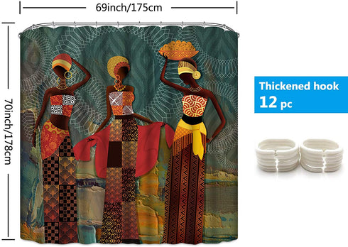 Ikfashoni Black Girl Shower Curtain African Egyptian Women Shower Curtain for Bathroom Afro Women Bathroom Curtain with 12 Hooks, Fabric African Lady Bathroom Shower Curtains, 69" x 70"