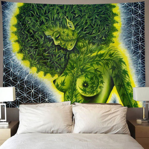 Beauty green marijuana weed leaf Wall Tapestry Hippie Art Tapestry Wall Hanging Home Decor Extra large tablecloths 50x60 inches For Bedroom Living Room Dorm Room
