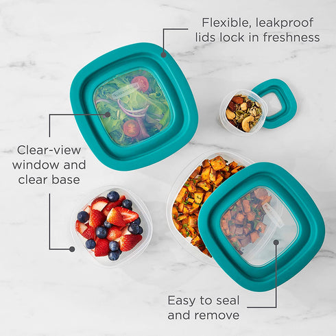 Rubbermaid EasyFindLids with Press & Lock Leak Proof Lids Food Storage Set, Meal Prep Containers, 12 Piece, Clear