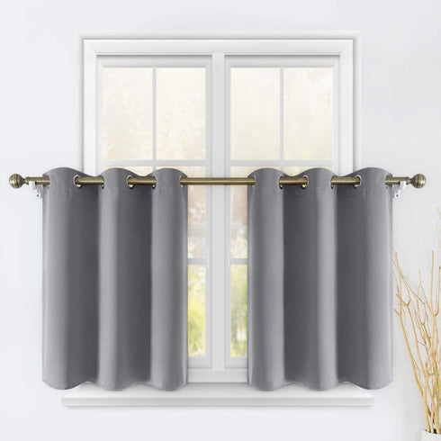 HOMEIDEAS 2 Panels Blackout Short Curtains for Small Window Tiers 24 inch Long Grommet Small Curtain Drapes Half Window Curtains for Kitchen Bathroom Cafe Dining, Light Grey
