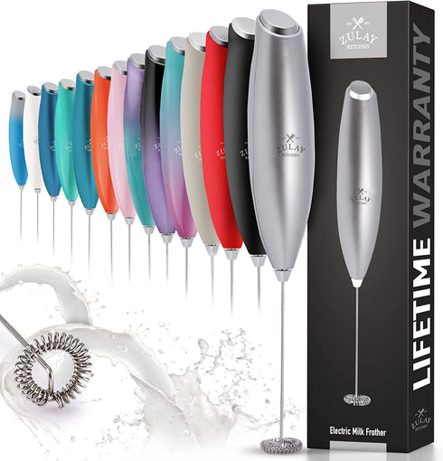 Zulay Milk Frother for Coffee with Upgraded Titanium Motor - Handheld Frother Whisk, Milk Foamer, Mini Blender and Electric Mixer Coffee Frother for Frappe, Latte, Matcha, No Stand - Silver