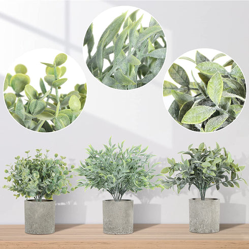 ODOM Artificial Plants, 3Pcs Small Fake Plants for Bedroom Aesthetic, Faux Eucalyptus Plants for Office Desk Bathroom Farmhouse Home Decorations