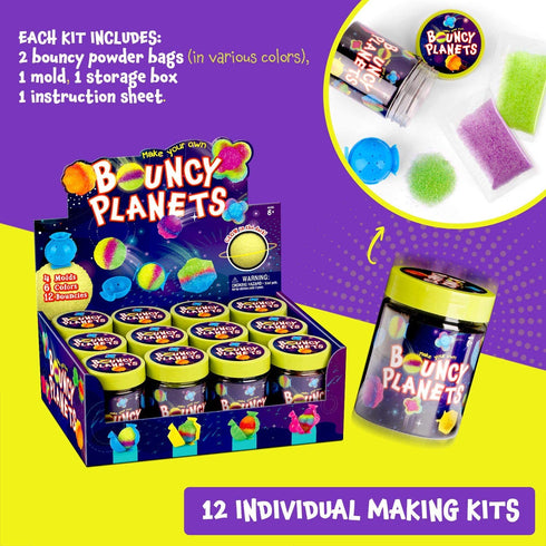 XXTOYS Create Your Own Bouncy Balls Craft Kit for Kids Crystal Power Balls Glow Magic Balls 12 Individual Kits 4 Molds, 6 Colors, Birthday Party Favors Fun DIY Arts and Crafts for Kids STEM Projects