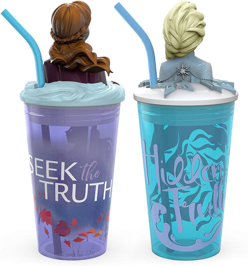 Zak Designs Disney Frozen 2 - Funtastic Tumbler Set with Straw and Unique 3D Character on Lid, Screw-On Lid with Durable Straw Keeps Liquids In (Elsa & Anna, 15 oz, BPA-Free, 2pc Set)