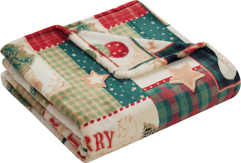 GoodGram Ultra Plush Christmas & Halloween Themed Fleece Throw Blankets - Assorted Styles (Farmhouse Plaid Merry Christmas)