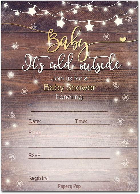 30 Baby Shower Invitations for Boy or Girl with Envelopes (30 Pack) - Baby It's Cold Outside - Gender Neutral - Fits Perfectly with Rustic Wooden Baby Shower Decorations and Supplies