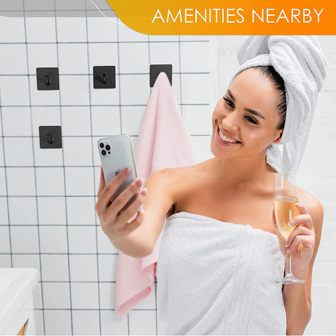 Adhesive Towel Hooks Wall Hooks for Hanging €“ Matte Black SUS304 Stainless Steel Waterproof with Strong Adhesive Tapes €“ 3M Hooks for Bathroom Bedroom Kitchen Closet Cabinet €“ 4 Pack