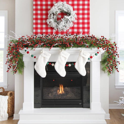 Artiflr 6FT Red Berry Christmas Garland with Red and Black Berry, Artificail Berry Garland Indoor Outdoor Garden Gate Hone Decoration for Winter Holiday New Year Decor