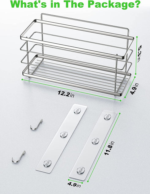 SMARTAKE Deep Shower Caddy, SUS304 Stainless Steel Bathroom Basket, Adhesive Shower Organizer Shelf with Hooks, Rustproof No-Drilling Kitchen Rack, for Toilet, Dorm and Kitchen (Silver)