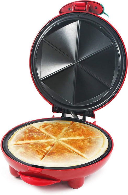 Elite Gourmet EQD413 Non-Stick Electric, Mexican Taco Tuesday Quesadilla Maker, Easy-Slice 6-Wedge, Grilled Cheese, 8 Inch, Red