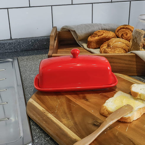 Sweese 307.104 Porcelain Butter Dish with Lid, Perfect for East West Coast Butter, Red