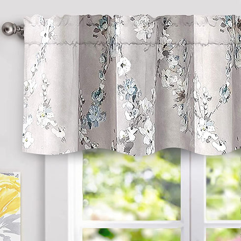 DriftAway Mackenzie Abstract Floral Pattern Window Treatment Valance Rod Pocket 50 Inch by 14 Inch Plus 2 Inch Header Blue Gray