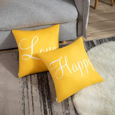 Britimes Yellow Set of 4 Throw Pillow Covers Home Decor Pillow Cases Decorative 18X18 Inches Outdoor Cushion Couch Sofa Cojines Pillowcases Sunshine Happy Love Smile