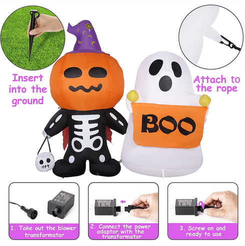 HOOJO 6 FT Halloween Inflatables Pumpkin Kid with Ghost Outdoor Halloween Decorations with Build-in LEDs, Blow up Halloween Decorations for Yard, Garden, and Lawn