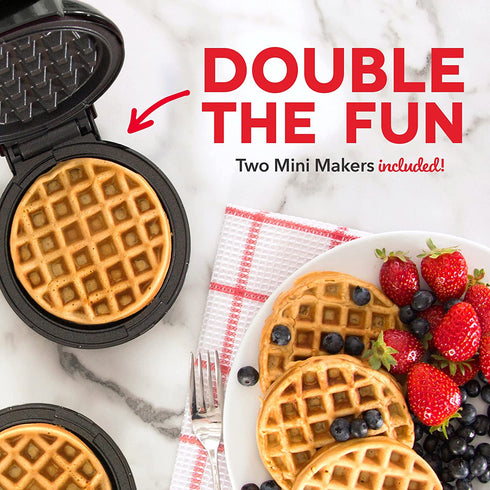 DASH Mini Waffle Maker (2 Pack) for Individual Waffles Hash Browns, Keto Chaffles with Easy to Clean, Non-Stick Surfaces, 4 Inch, Black