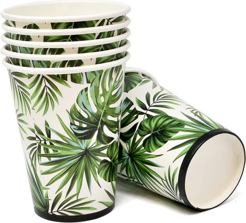 Tropical Palm Leaf Party Supplies Set 24 9" Paper Plates 24 7" Plate 24 9 Oz Cups 50 Lunch Napkin for Hawaiian Luau Green Leaves Jungle Safari Bridal Baby Shower Floral Greenery Summer Birthday Decor