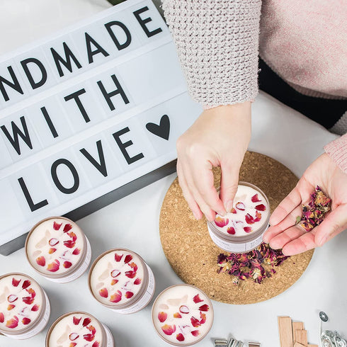 Rose Scented Candles Valentines Day Gifts Handmade Soy Wax Healing Candle Organic Dry Flower and Rose Quartz Candle with Cotton Wick Increase Charm/Wealth/Lucky for Lover Gift