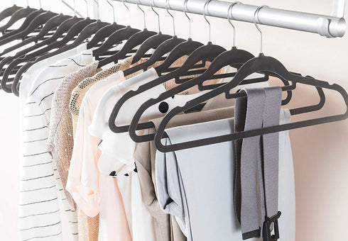 Premium Velvet Hangers with Tie Bar 20-Pack Slim Space Saving Coat Hanger Non Slip Wardrobe Hangers, Clothes Hangers 360° Swivel Hook, Suit, Shirt Dress & Trouser Hangers - Thin Flocked Felt Hangers