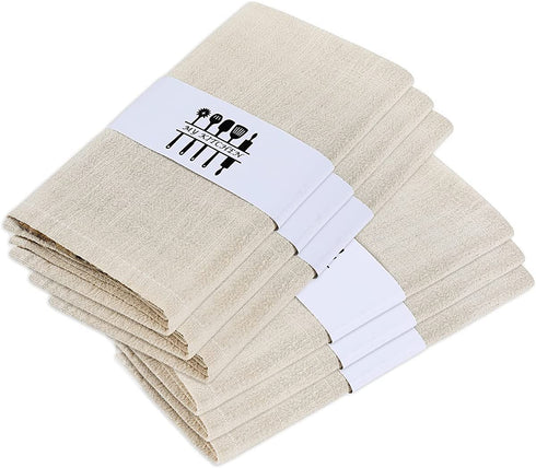 Rustic Natural Washable Cotton Linen Napkin Set, Soft Comfortable and Reusable Linen Dinner Napkins Cloth for Wedding Celebration and Party Decor, Set of 6, Beige