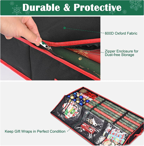 Yescom Christmas Wrapping Paper Storage Box Divider Xmas Decor Organizer Container, Black