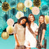 Teal Gold Birthday Party Decorations Women Gold Polka Dot Paper Fans for Teal Gold Wedding/Engagement Party/Bridal Shower Decorations/Bachelorette Party Decorations/Turquoise Party Decorations