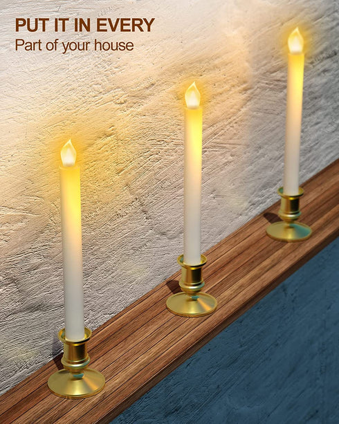 Window Candles, Ronxs LED Taper Candles with Timer, Flickering Flameless Candles with Remote Battery Operated Candles, Indoor Christmas Decorations (6 Pcs Gold)
