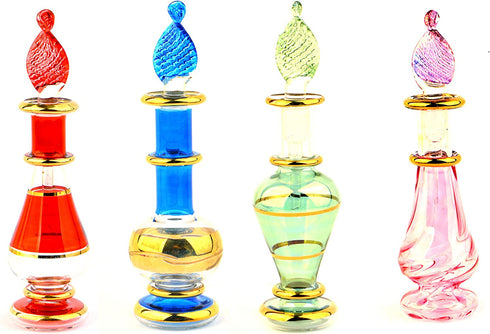 Egyptian Mouth Blown Glass miniature Perfume Bottles Wholesale Set of 12 Size 2" (5 cm) with handmade Gold decorative Vials for essential& perfume oils by Egyptian Hand Blown Glass