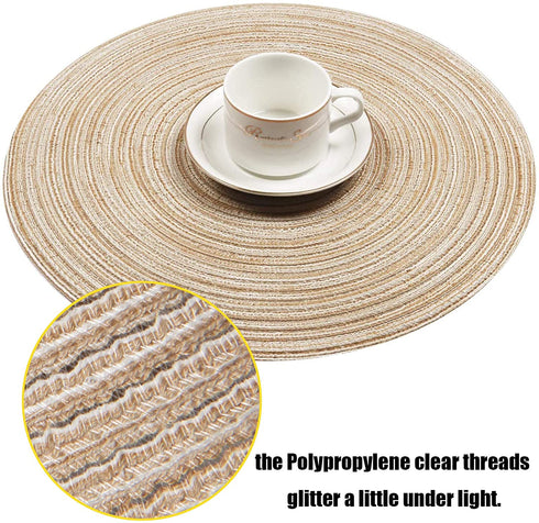 SHACOS Round Braided Placemats Set of 8 Round Table Mats for Dining Tables (Beige, 8)