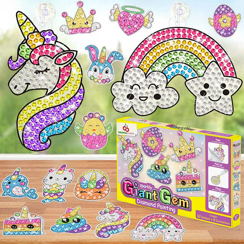 ORIENTAL CHERRY Arts and Crafts for Kids Ages 8-12 - 14 Pack Diamond Painting Suncatchers and Stickers Kits - Gem Toys Birthday Gifts Summer Activity for Girls Toddler Ages 4-8 6-8 7-10