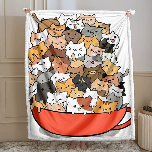 Bedbay Cat Plush Blankets Cats Blanket Throw Cartoon Animal Cats Kitten Sherpa Fleece Blanket Animal Pet Themed Soft Cozy Plush Bed Blanket (Cartoon, Twin(60"x80"))