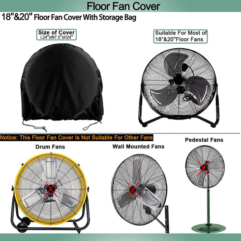 ELONGRIVER Industrial Fan Cover,Waterproof&Dustproof Cover for 18"&20" High Velocity Floor Fan, Household Fan Cover For Outdoor in Heavy Duty Material (24"x7.5"x24")