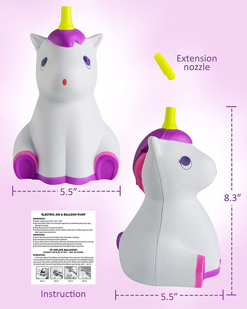 Coogam Unicorn Balloon Pump, Electric Air Ballon Blower, Portable Inflator for Party Wedding Birthday Xmas Baby Shower DIY Decoration (White)