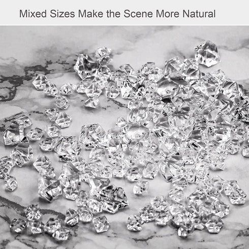 Mirrogo Fake Ice Crystal Rocks, Acrylic Fake Diamonds,Faux Ice Cubes 1240 PCS Valentines Vase Filler Fake Ice Cubes, Wedding and Home Decorative Acrylic Gems
