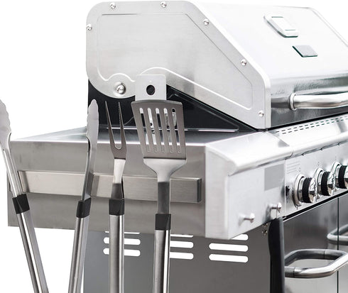 Magnetic Stainless Steel BBQ Tool Bar Rack 16" x 1.5" - Hands Free Grill Utensil Organizer, Storage, and Holder - Strong Magnet or Optional Adhesive Strip Attaches to Your Grill - Hangs up to 10 Tools