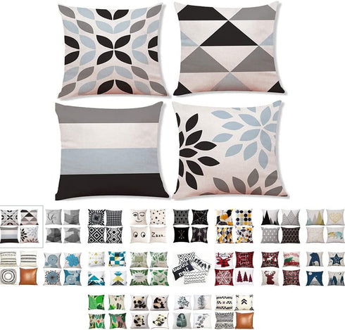 MOCOFO Set of 4 Cotton Linen Farmhouse Decorative 2-Sided Simple Geometric Throw Pillow Case Cushion Cover for Home Sofa Decor 18"X18"