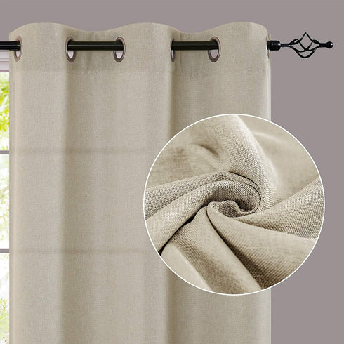 JINCHAN Linen Fabric Curtain Room Darkening Window Treatment for Bedroom 63 Inch Long Thermal Insulated Living Room Curtain Greyish Beige 1 Panel