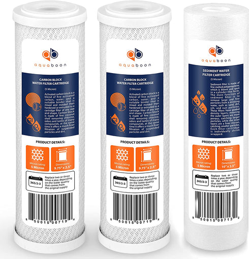 Replacement Filter Set with Sediment & Carbon Filters for Standard 10" Housings | Universal 5 Micron 10 inch Cartridge | Compatible with DWC30001, FXWTC, WHEF-WHWC, WHKF-WHWC, Pentek DGD series, RFC