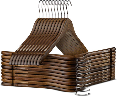 High-Grade Wooden Shirt Hangers with Rubber Grips (10 Pack) Smooth & Durable Wood Hangers with Grips Non Slip - Slim & Sleek Space Saving Hangers with Notches & 360 Hook - Ideal for Camisoles, Rompers