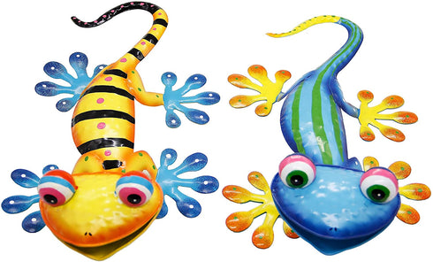 Juegoal 2 Pack 15 Inch Metal Gecko Wall Art with Shaking Head Large Garden Wall Decor Inspirational Sculpture Hang for Indoor Outdoor Home Bedroom Living Room